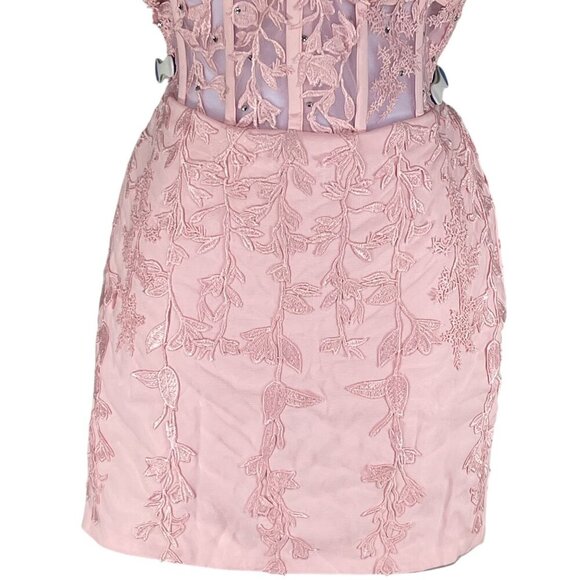 Wedding Apparel NWT Womens 2 Baby Pink Floral Lace Corset Mini Dress Coquette - Picture 7 of 16